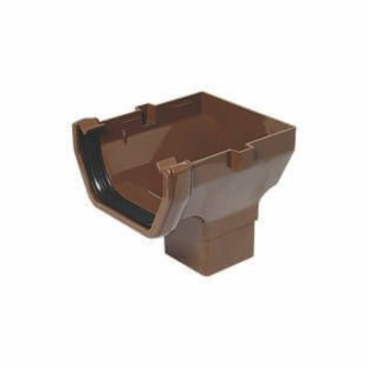 F/P Square Line Gutter 114mm Stopend Outlet - Brown **